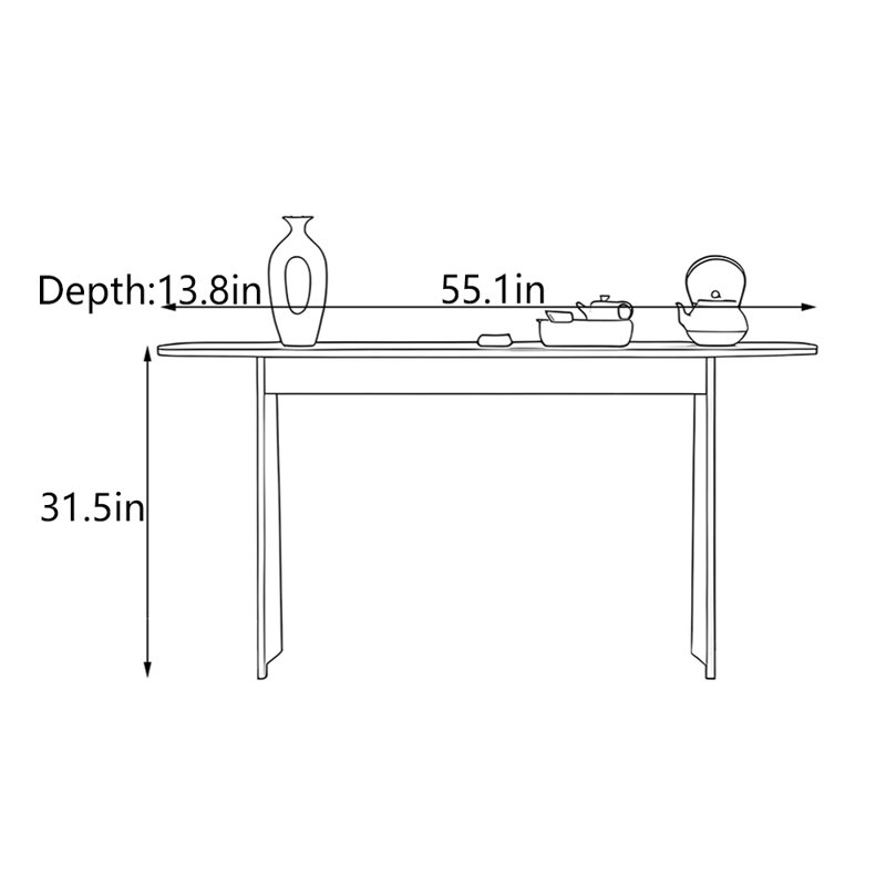 Wabi-Sabi Style Solid Ash Wood Entryway Table, 31.5" H x 55.1" W x 13.8" D
