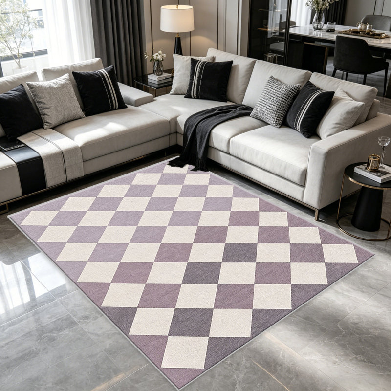 Lavender and Gray Checkerboard carpet-easy to clean, machine-washable, soft and comfortable; suitable for door mats, kitchens, living rooms, bedrooms, corridors, and laundry areas. Easy to clean, durable carpet for home decoration.