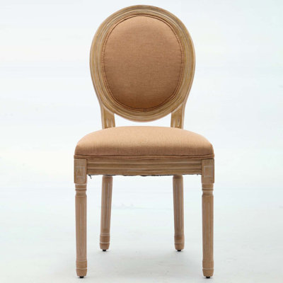 Elegant French Style Linen Fabric Back Dining Chair, Set of 2, Wood Frame with Antique Painting, Tan
