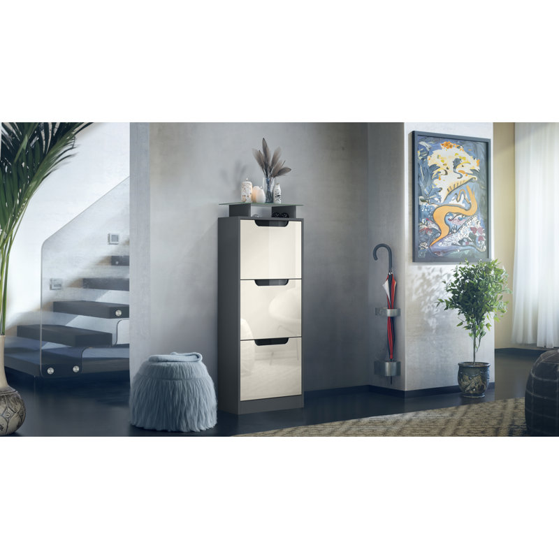 12 Pair Shoe Storage Cabinet, Anthracite and cream
