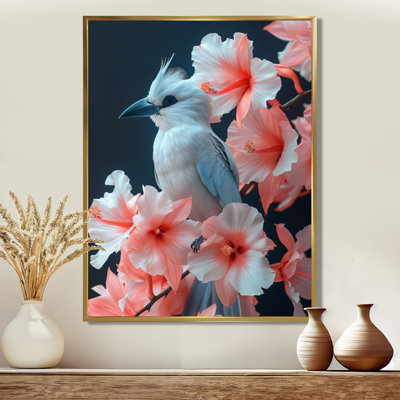 Oasis d'oiseaux tropicaux roses et blancs - salon d'art mural