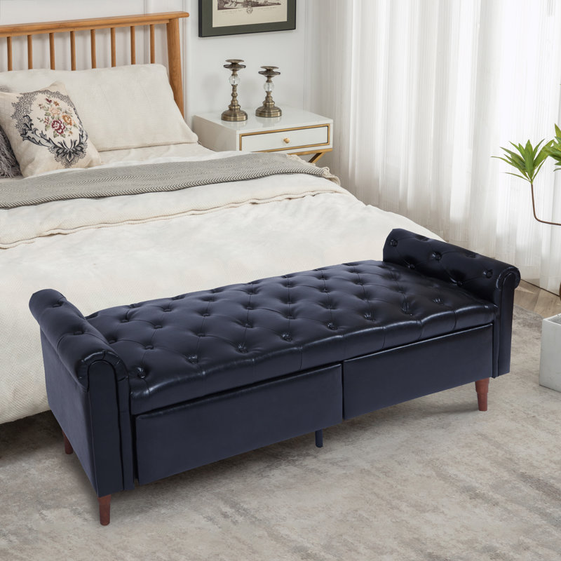 Banc de rangement en velours Laneise, Noir, noir, noir, noir