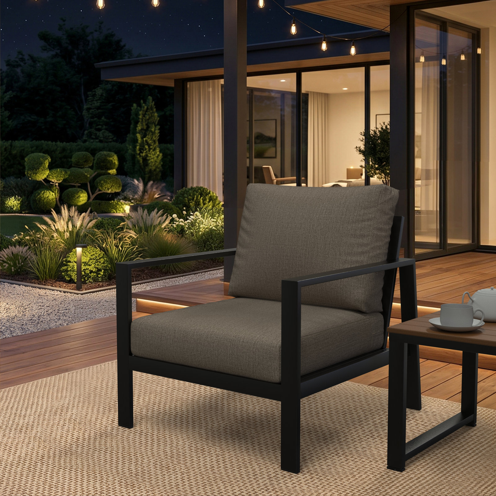 Amala Sunbrella® Seat and Back Cushion, Sunbrella® Cast Shale Plainweave, 25" W x 25.5" D