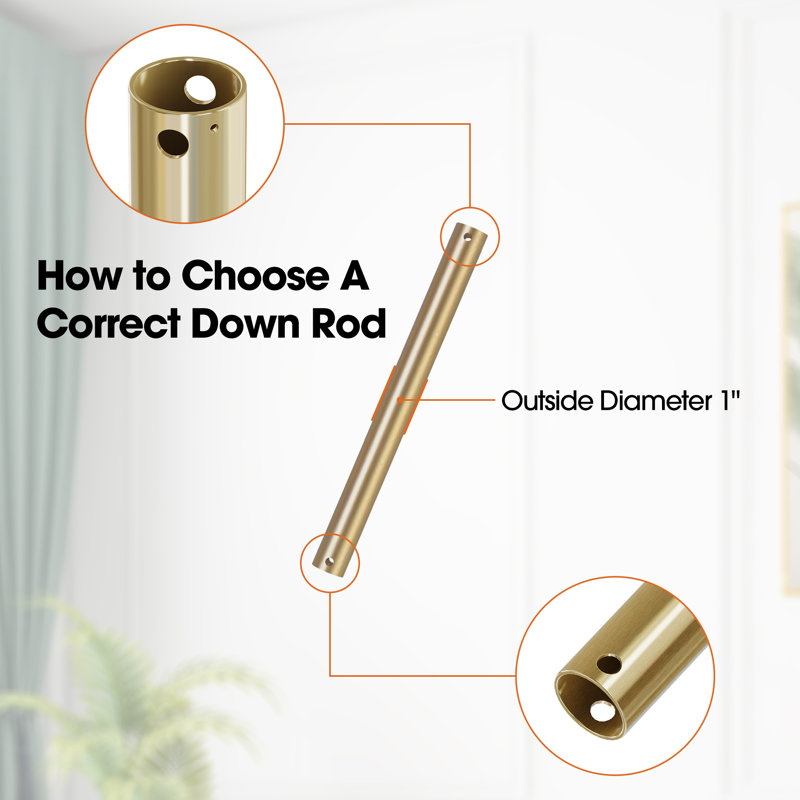 Non-Threaded Ceiling Fan Downrod, 36" H x 1" W x 1" D, Brass