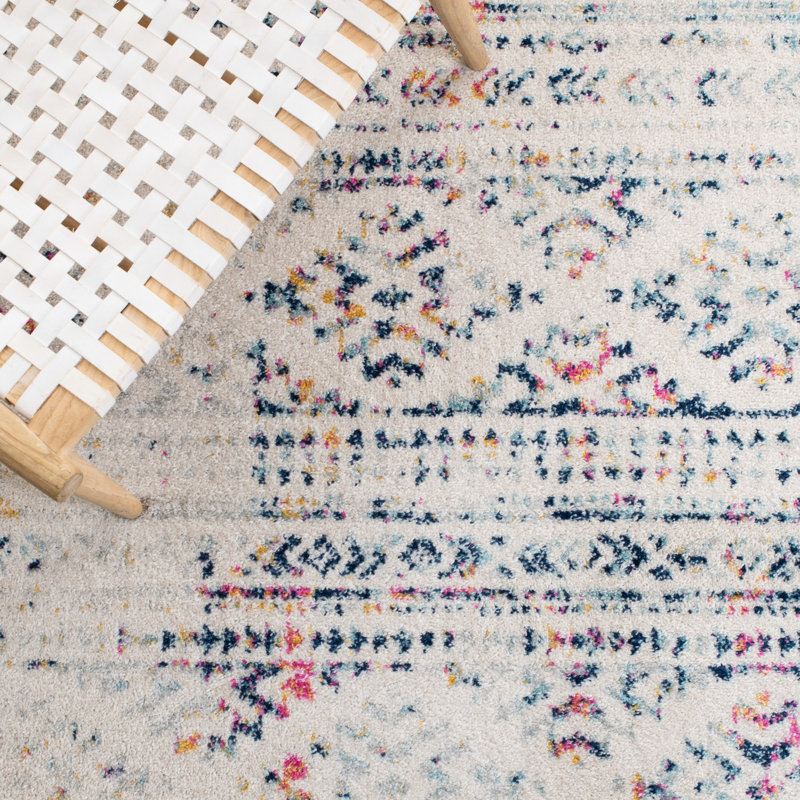 Tapis ivoire / bleu Sachiko, Carré 5 pi
