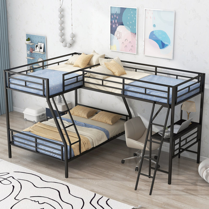 Lit simple superposé simple avec lit mezzanine simple attaché, avec bureau, métal