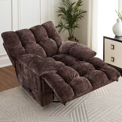 Oversized Manual Recliner Chair with Swivel Frame, Chenille Fabric, and Wooden Backrest - 38.87 Inch Wide by Ebern Designs