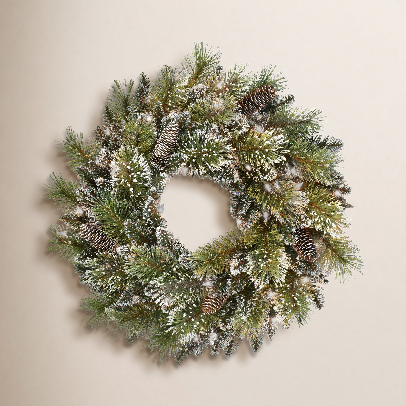 24'' Faux Pine Lighted Rattan Wreath