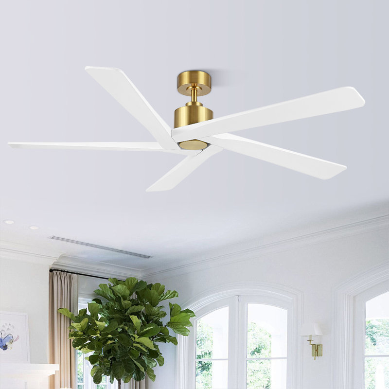 Ventilateur de plafond d'intérieur à 5 pales Baun avec télécommande, 54", Blanc, Doré