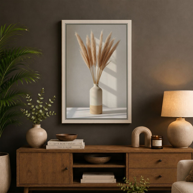 Pampas in Cream Minimalist - Wrapped Canvas, 24x16 - 61.0 x 40.6 cm, White Border