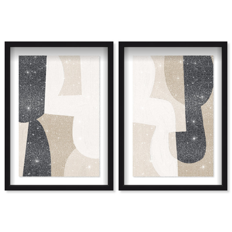 El Modernista Set Shadowbox Abstract Print by Oliver Gal, Black Frame, 10 x 15, 37.5"H x 55.5"W, Black Shadowbox