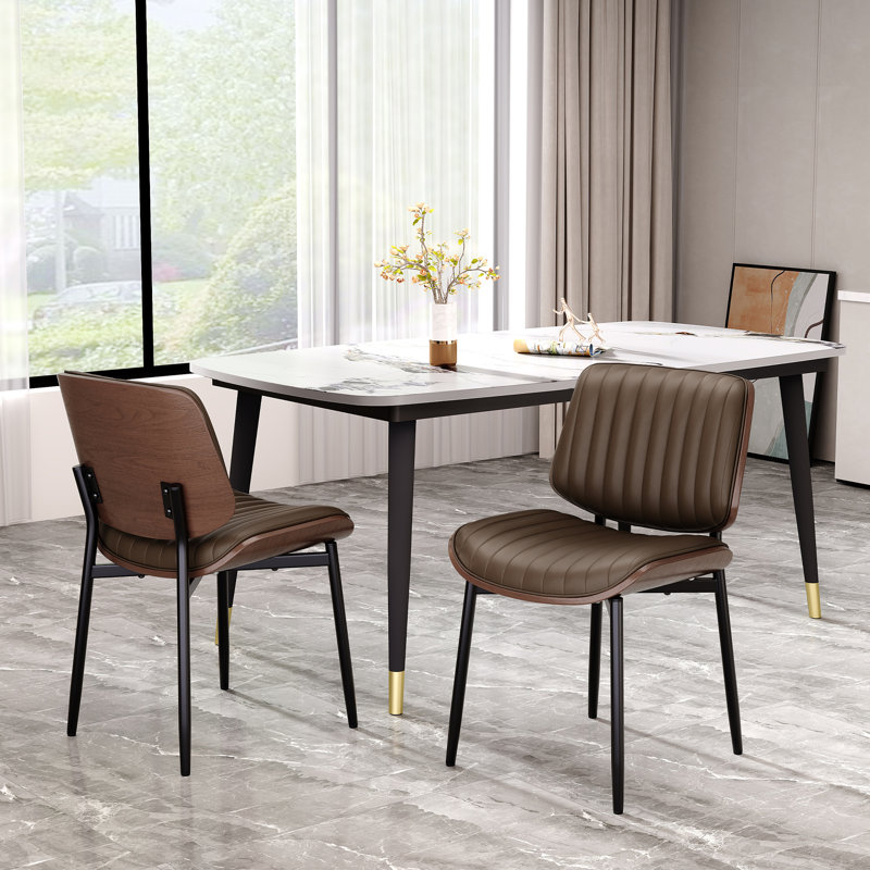 PU Leather Upholstered Dining Chair With Metal Legs, Brown