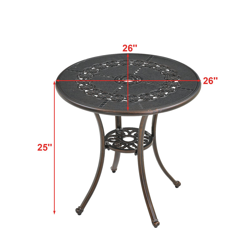 26'' Round Cast Aluminum Outdoor Bistro Table with 1.9'' Umbrella Hole, Brown