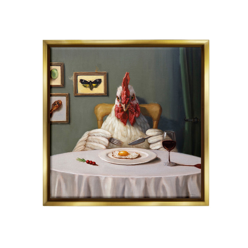 «Chicken And Egg Dinner» par Lucia Heffernan sur toile, H 25 po x l 25 po, Cadre flottant métallique doré