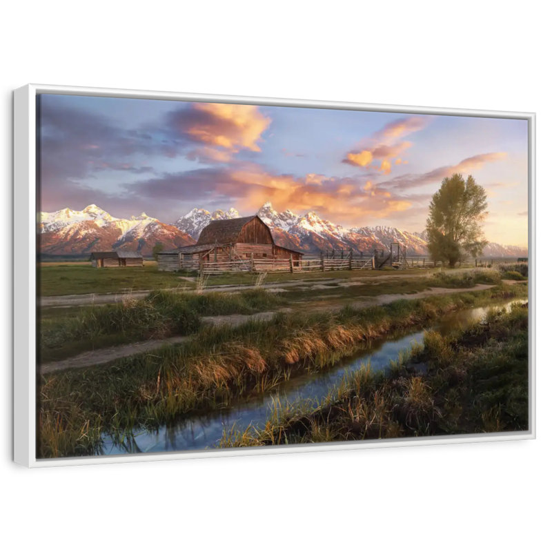 Scène de grange Moulton, Cadre flottant blanc, 37 po x 25 po