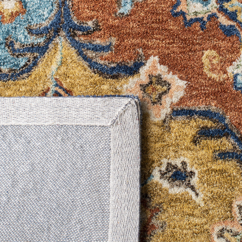 Tapis bleu / rouille en laine touffeté à la main Rumley, Rectangle 3 pi x 5 pi