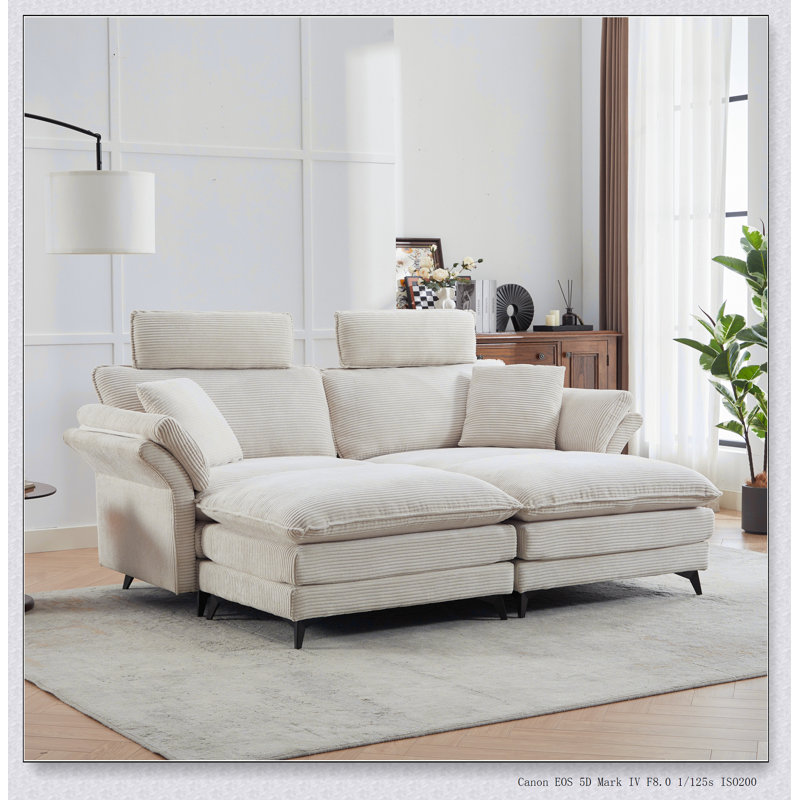 Canapé modulaire de 85,8 po de profondeur avec coussins et repose-pieds en velours côtelé, Beige