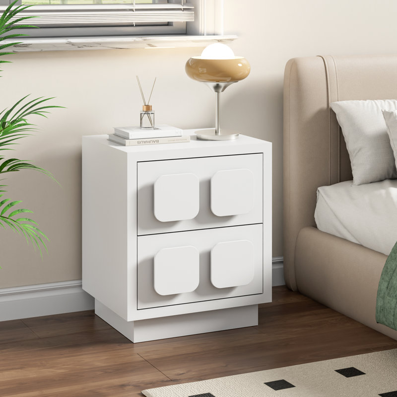 18.7“W Cute Grid Shape Nightstand, White