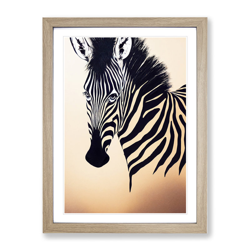 Zebra Portrait - Single Picture Frame Painting, 46cm H x 34cm W x 2cm D, Oak