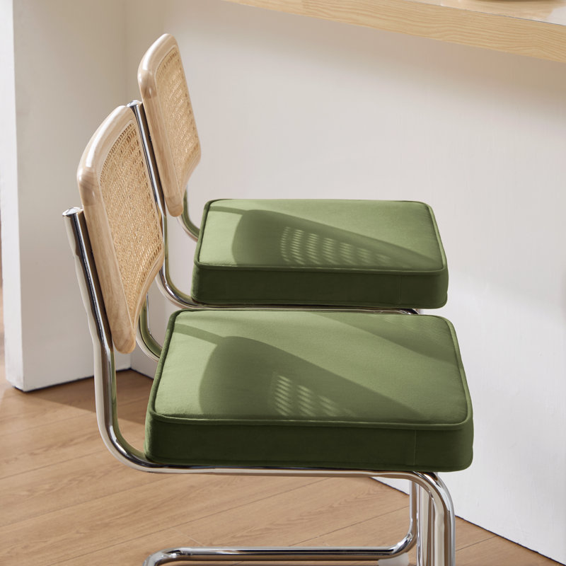 Marlow Upholstered 26" Velvet Counter Stool with Rattan Cane Back and Metal Frame, Olive Green Velvet/ Chrome Frame, 2, 26"