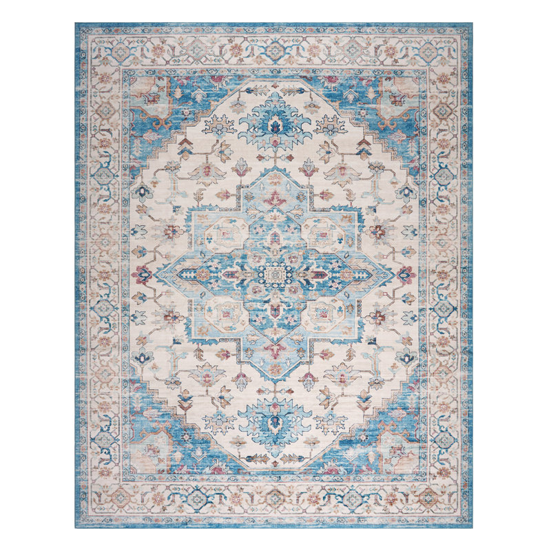 Tapis d'intérieur lavable en machine HGTV Everyday Chic, Bleu, Rectangulaire 5 pi x 7 pi