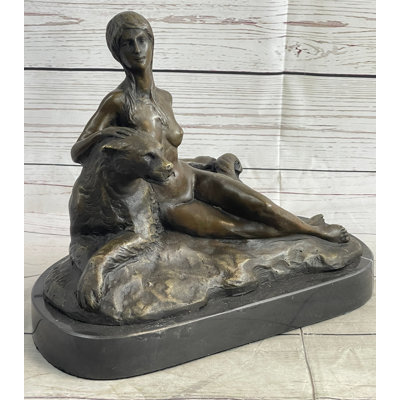 Aybel Original Aldo Vitaleh Nude Woman Sitting Next to a Panther Bronze Sculpture