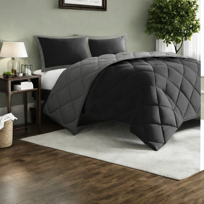 Ensemble de literie réversible en duvet synthétique noir et gris hypoallergénique pour la chambre à coucher