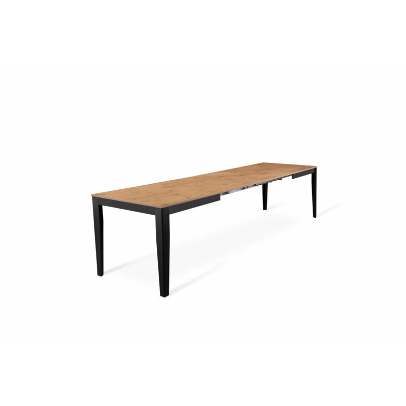 Nithilan Extendable Oak Metal Base Dining Table, Oak Wood, Black