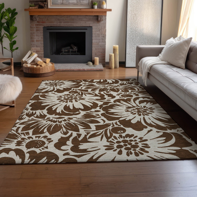 Premium Machine Washable Cerrito AMF551 Brown Rug, Rectangle 9' x 12'