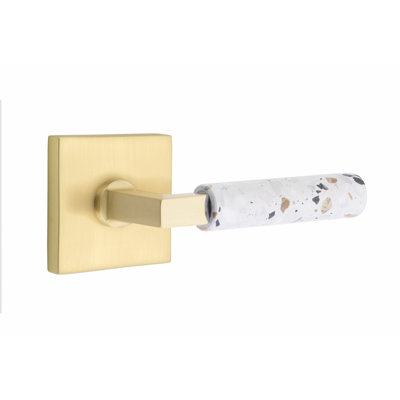 Ensemble de faux levier Emtek Select, rosette carrée, tige carrée en L, poignée en marbre blanc