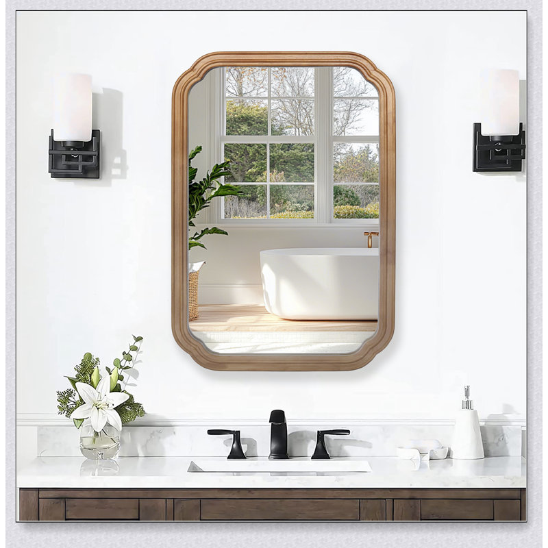 Miroir fonctionnel de 29,72 po x 19,69 po avec armoire, armoire de salle de bain à cadre en bois avec tablettes réglables et rangement