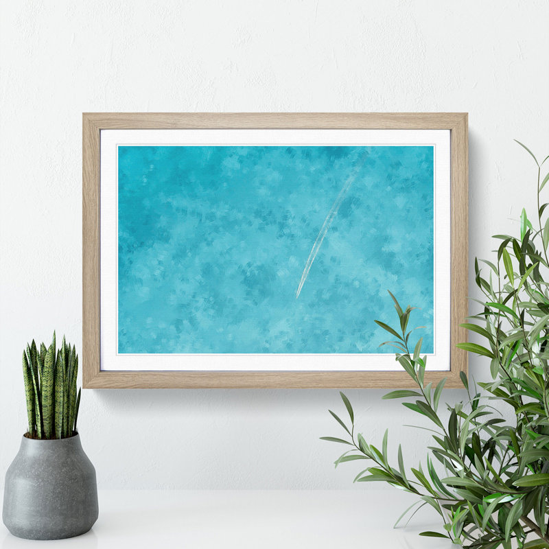 Airplane Trail In The Sky - Single Picture Frame Painting on MDF, Oak, 45cm H x 63cm W x 2cm D