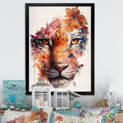 Portrait de tigre avec fleurs III - reproduction sur toile