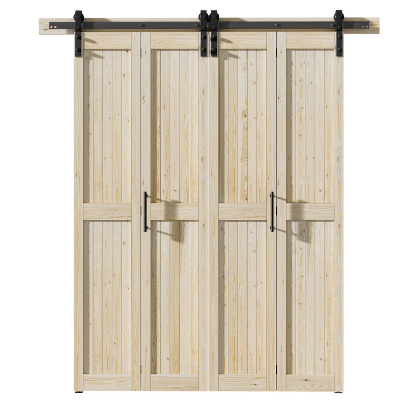 Porte pliante en bois de pin massif assemblé avec trousse de quincaillerie, 64 po x 84 po, Beige