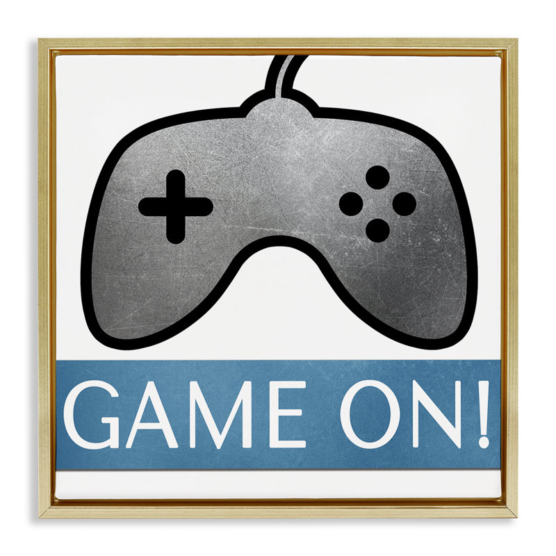Art mural sur toile encadrée "Game on contrôleur" par Kim Allen, Cadre flottant métallique doré, H 18 po x l 18 po
