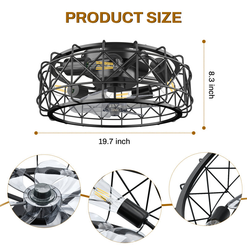 Ventilateur de plafond 20 po à cage réversible avec ensemble d'éclairage et télécommande