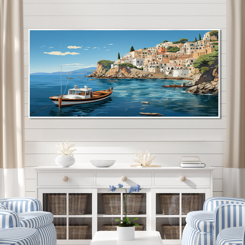Capri, Italie, bleu, village méditerranéen III - paysage, Italie, décoration murale, Cadre flottant blanc