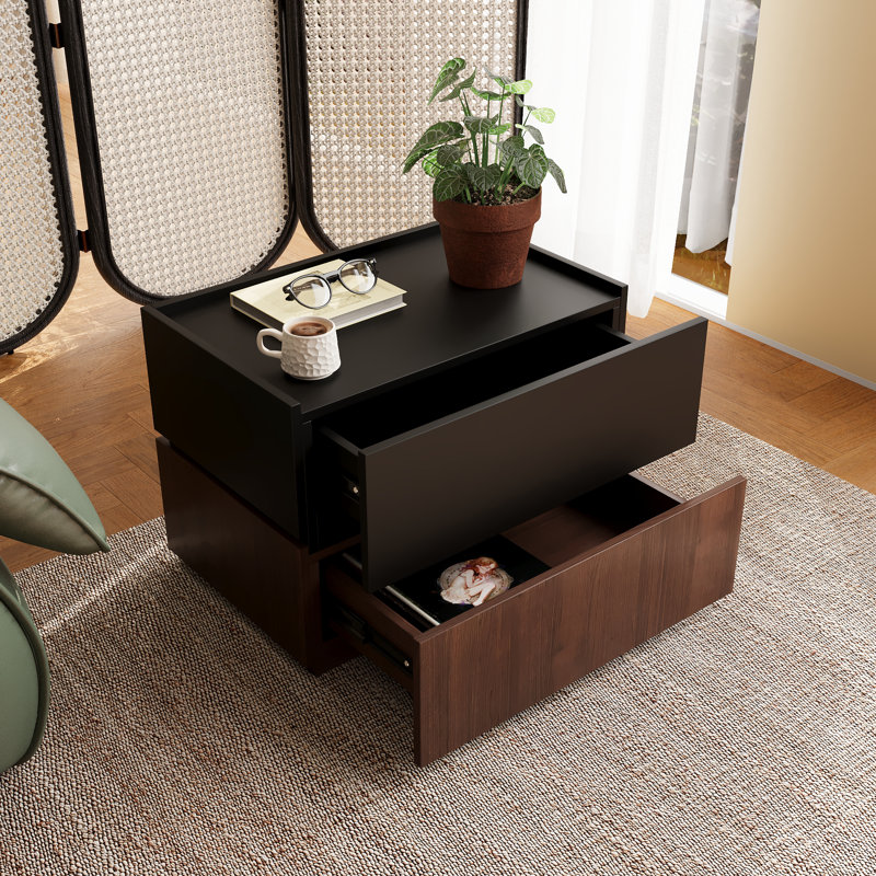 Heckman Modern Modular Light Oak Nightstand,4 Drawers For Bedroom, Modular Assembly（Set of 2）, Brown/Black