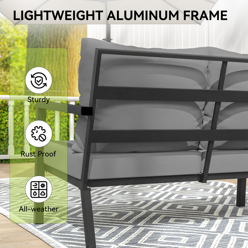 Causeuse d'extérieur en aluminium 1 pièce avec coussins gris Heim, Gris