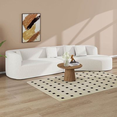 132" Curved Sectional Sofa, 2-Piece Chenille Fabric Modular Cloud Couch With 4 Pillows, Plush Sponge & Spring Cushion