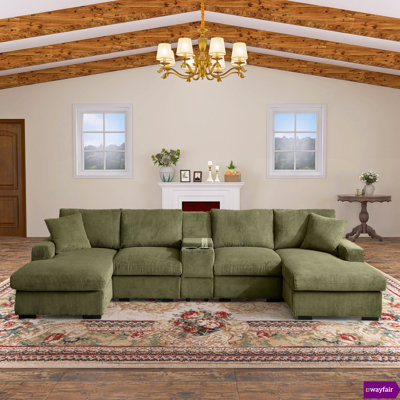 Naomi 126 "W Cloud Couch Sectional U Shaped Sofa with Console,Cup Holder
