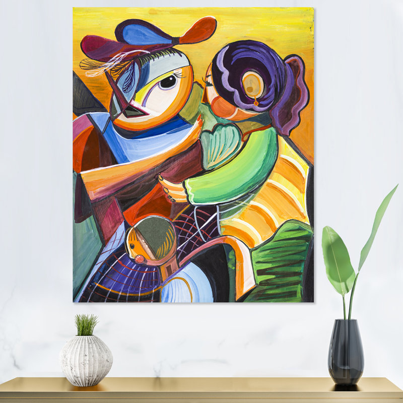 Abstrait deux femmes rencontrant - peinture, H 20 po x l 12 po x P 1 po, Toile tendue