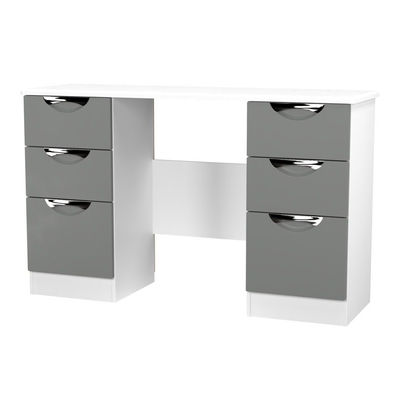 Bhodhini 6 Drawer Kneehole Desk (Ready Assembled), Dusk Grey/White