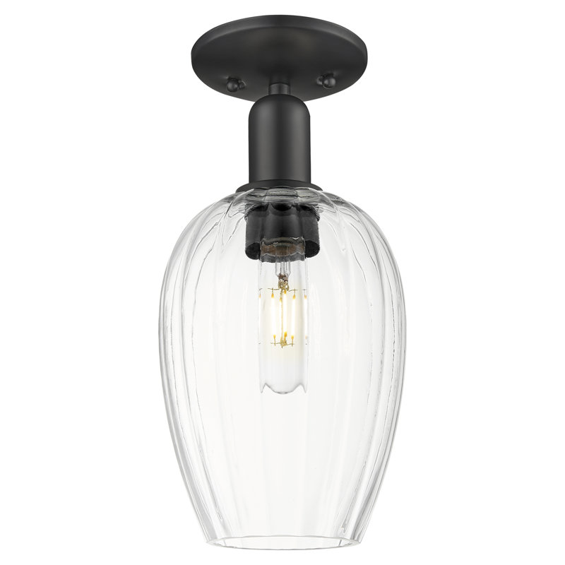 Downtown Urban - Cecil - 1 Light 6" Flute Shade Semi-Flush Mount - Champagne Bronze Finish , Clear, Champagne Bronze