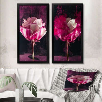 Ensemble de 2 peintures sur toile - Gros plan d'une rose rétro
