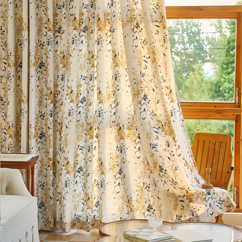 Susanna Linen Blend Room Darkening Curtain Panel Pair, 50" W x 108" L, Yellow
