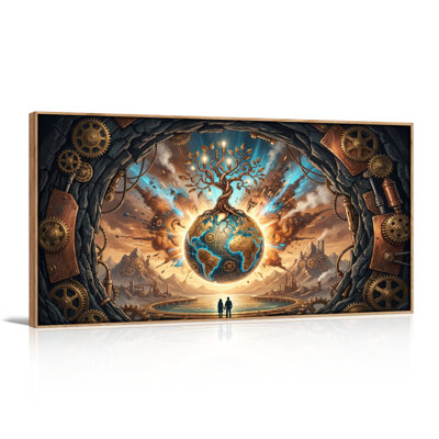 Steampunk Fantasy Canvas Framed Wall Art Oil Painting Print Set Of 1，48 x 24 inch