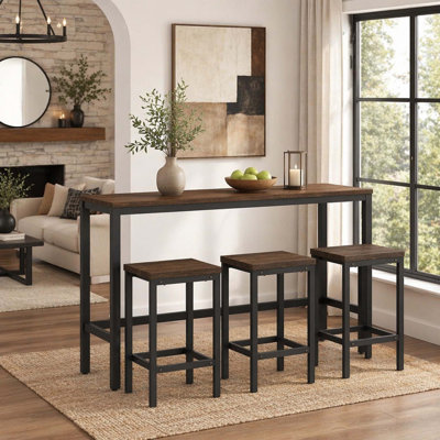 Modern Design Kitchen Dining Table,Pub Table,Long Dining Table Set with 3 Stools,Easy Assembly,Dark Brown