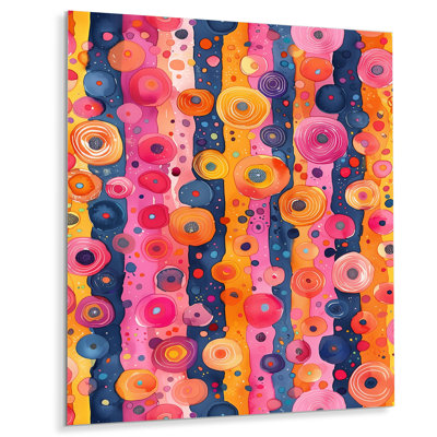 «Pink Blue Boho Dots And Stripes III», reproduction d'art abstrait