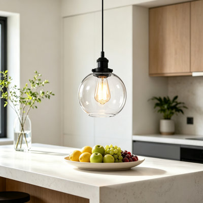Mateo Clear Glass Globe Mini Pendant Light, Adjustable Cord Dimmable Hardwired Pendant, 3 Finish Options